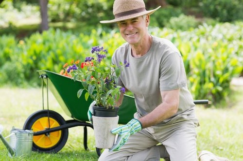 Team training session for gardening staff operating machinery